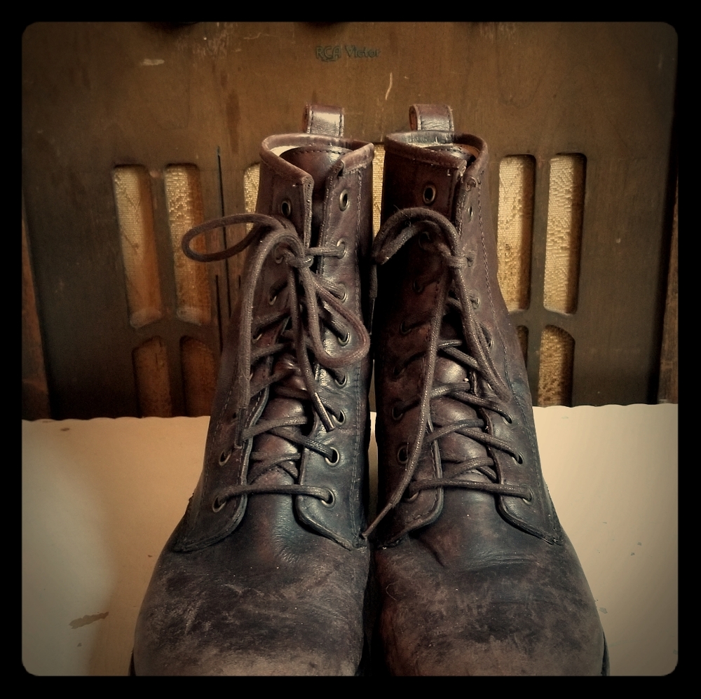 Frye Distressed Combat Boots..